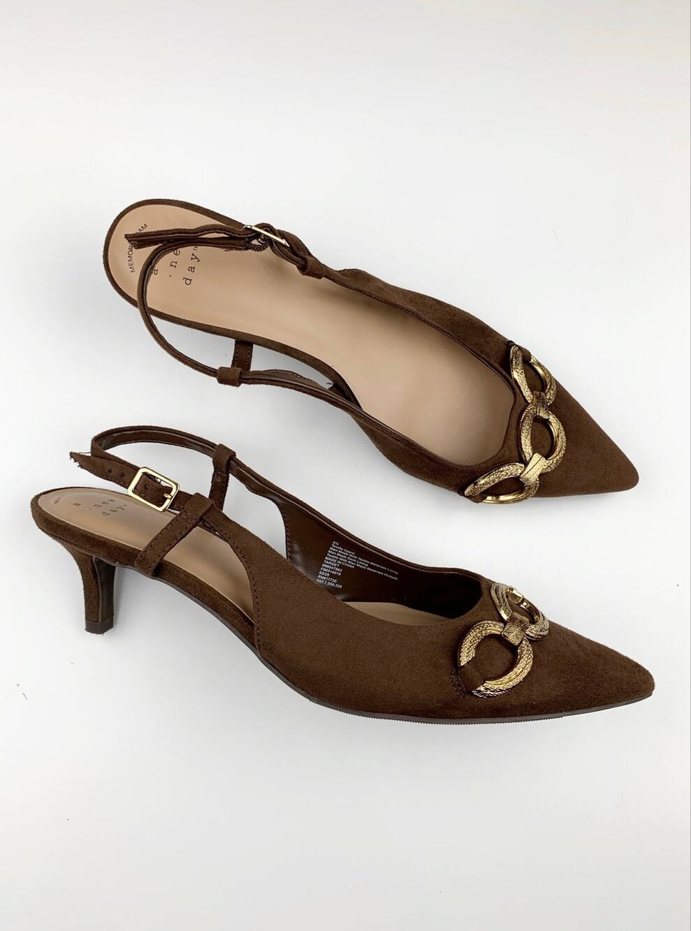 A New Day Tabitha Oversized Chain Slingback Heels Brown Faux Suede Women's 9.5